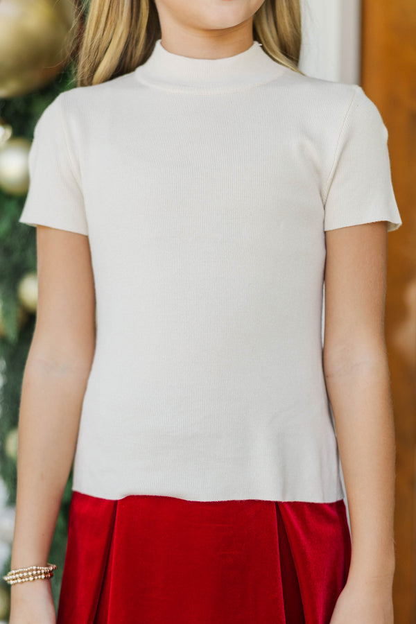 Girls: Merrier Than Ever Oatmeal Ribbed Top