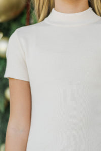 Girls: Merrier Than Ever Oatmeal Ribbed Top