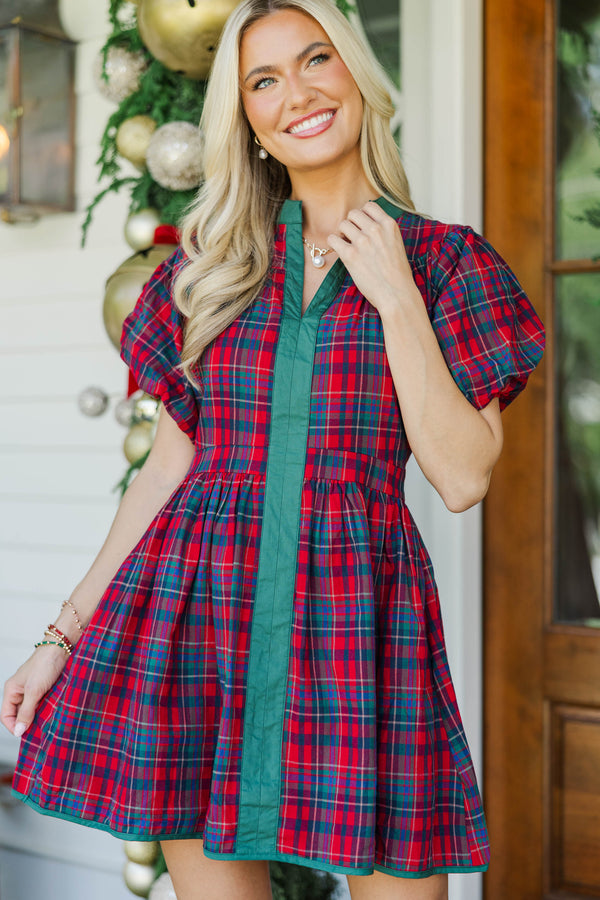 Merrier Than Ever Red Plaid Dress