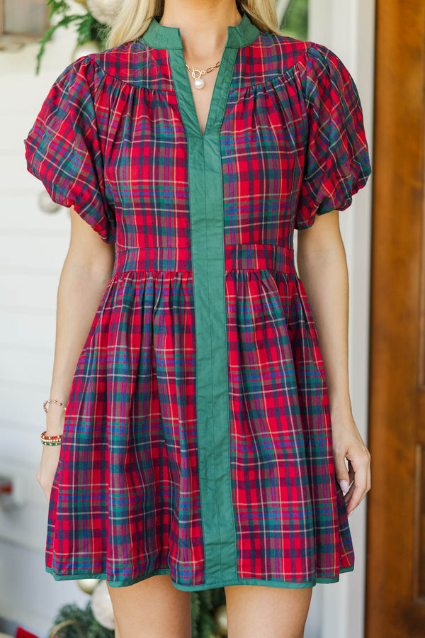 Merrier Than Ever Red Plaid Dress