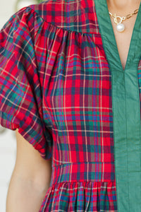 Merrier Than Ever Red Plaid Dress