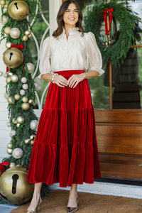 Merrier Than Ever Red Velvet Midi Skirt