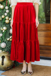 Merrier Than Ever Red Velvet Midi Skirt