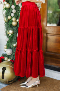 Merrier Than Ever Red Velvet Midi Skirt