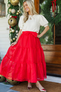 Festive Plans Red Textured Midi Skirt