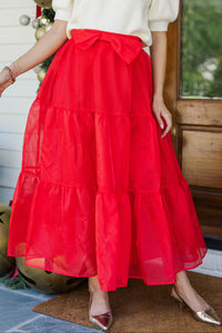Festive Plans Red Textured Midi Skirt