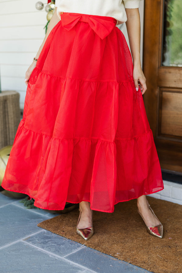 Festive Plans Red Textured Midi Skirt