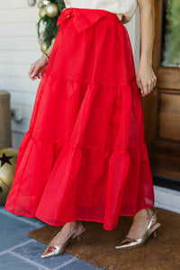 Festive Plans Red Textured Midi Skirt
