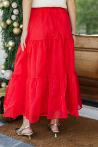 Festive Plans Red Textured Midi Skirt