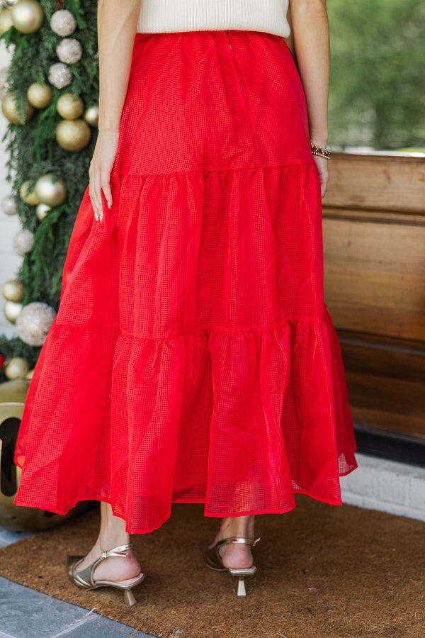 Festive Plans Red Textured Midi Skirt