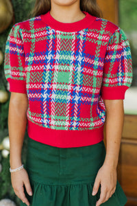 Girls: Festive Plans Red Plaid Sweater