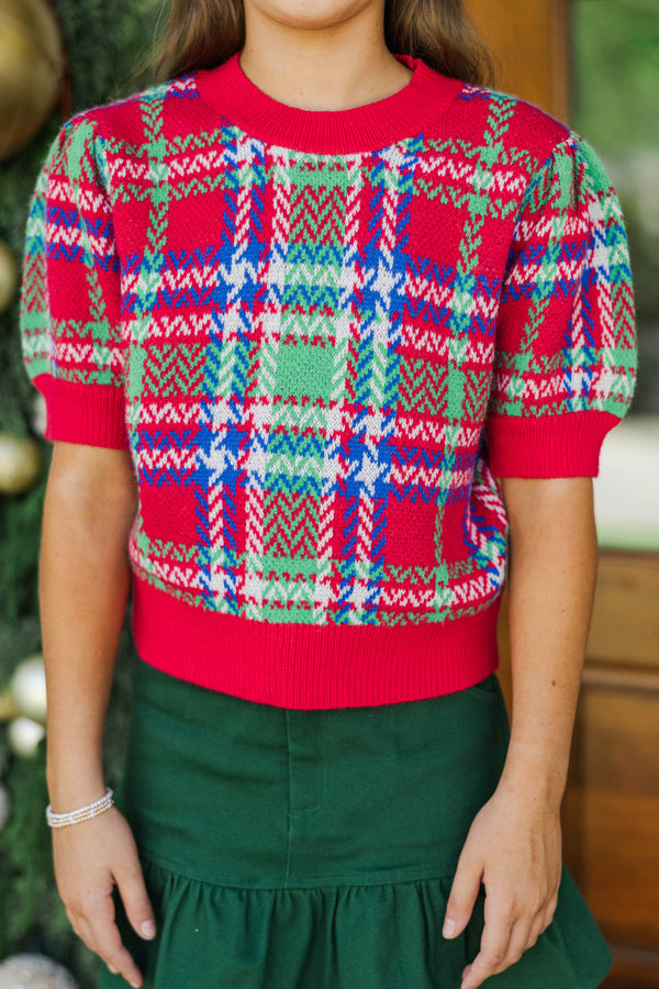 Girls: Festive Plans Red Plaid Sweater