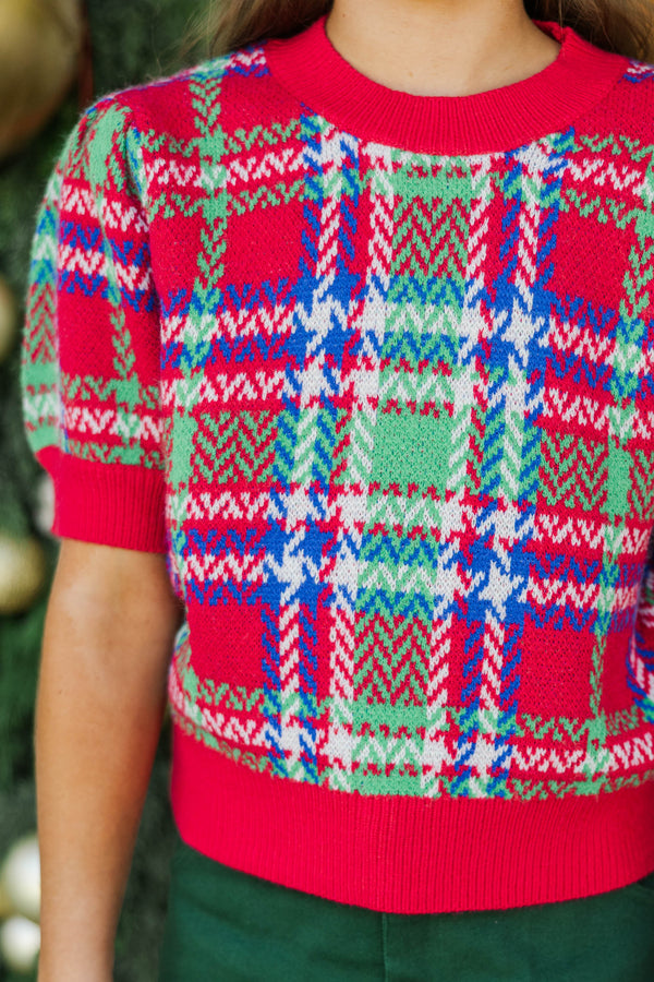Girls: Festive Plans Red Plaid Sweater