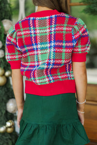 Girls: Festive Plans Red Plaid Sweater