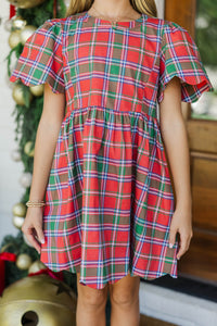 Girls: Festive Plans Red Plaid Scalloped Dress
