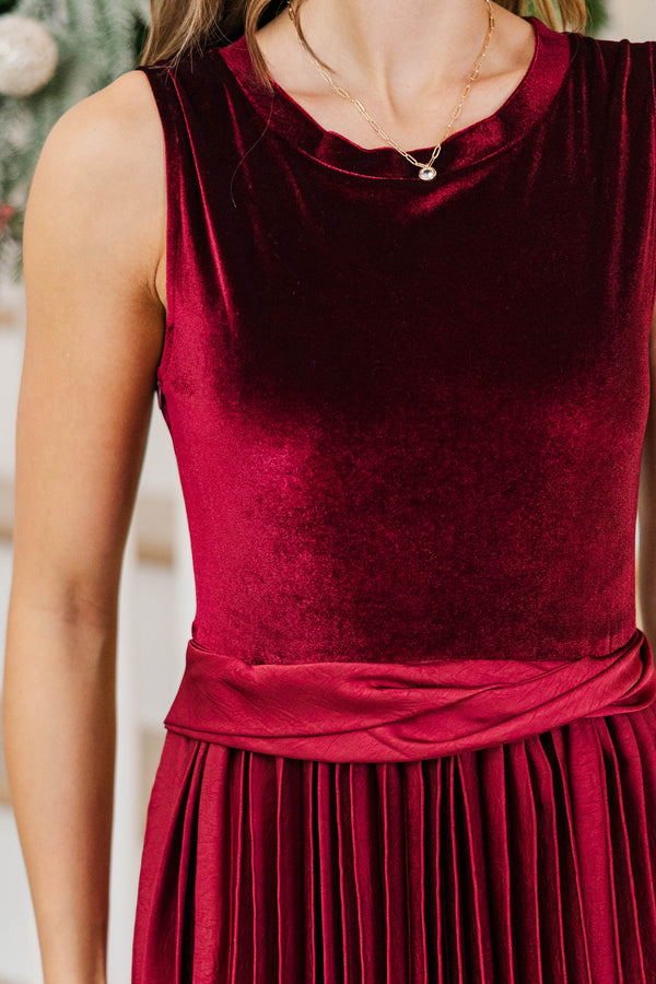 Formal Invitation Burgundy Velvet Midi Dress