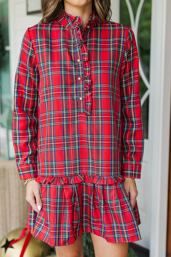 Looking For You Red Tartan Plaid Babydoll Dress