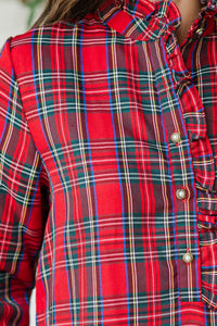 Looking For You Red Tartan Plaid Babydoll Dress