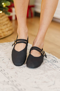 Style Essential Black Suede Buckle Flats