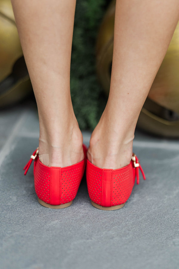 Style Essential Red Suede Buckle Flats