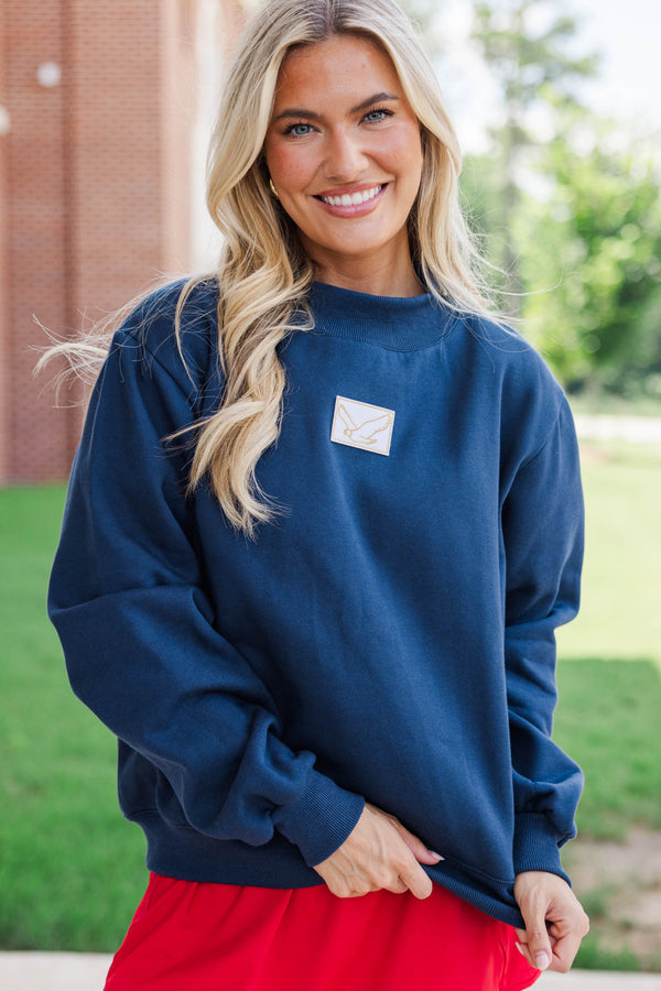 Hype Mode Eagle Patch Navy Blue Mock Neck Pullover