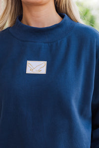 Hype Mode Eagle Patch Navy Blue Mock Neck Pullover