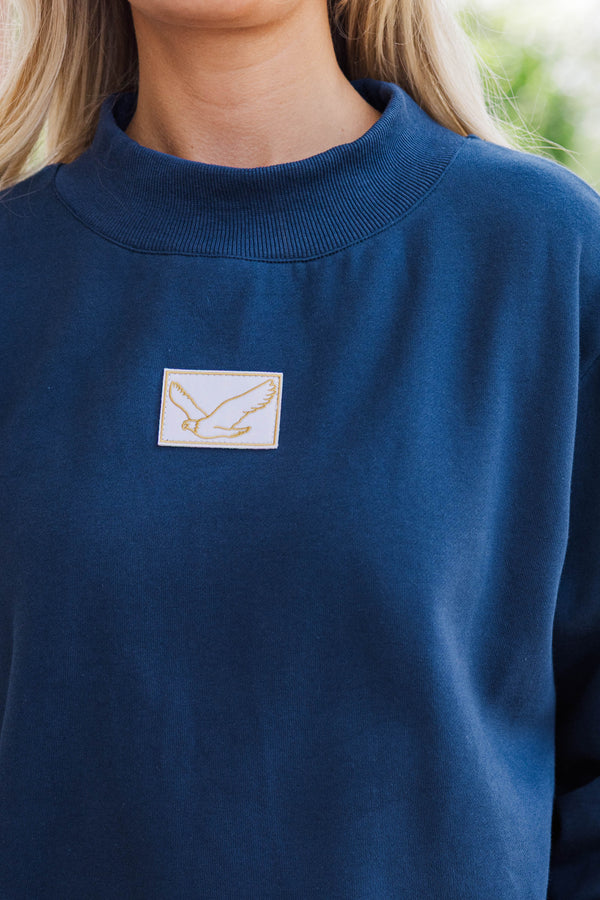 Hype Mode Eagle Patch Navy Blue Mock Neck Pullover