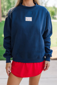 Hype Mode Eagle Patch Navy Blue Mock Neck Pullover