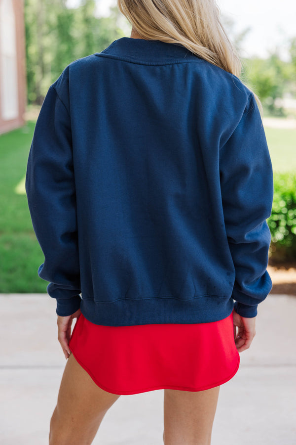 Hype Mode Eagle Patch Navy Blue Mock Neck Pullover
