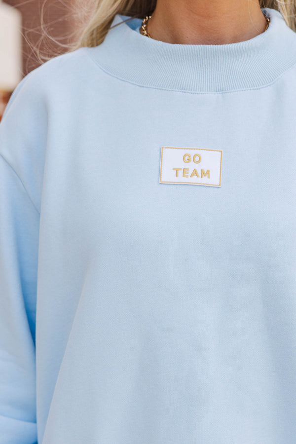 Hype Mode Go Team Patch Light Blue Mock Neck Pullover
