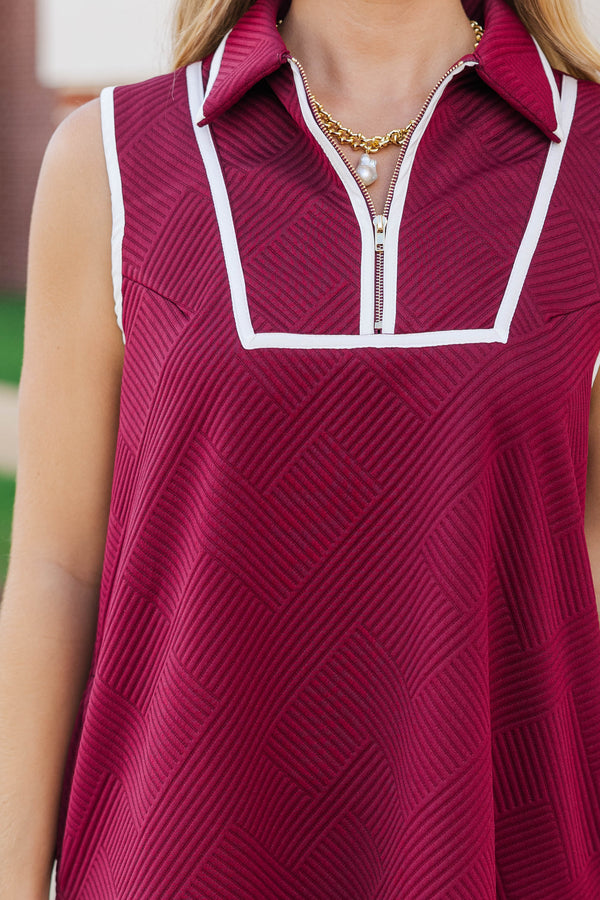 All In Burgundy Textured Drop Waist Dress