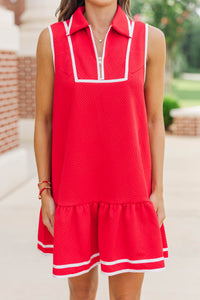 All In Red Textured Drop Waist Dress