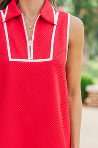 All In Red Textured Drop Waist Dress