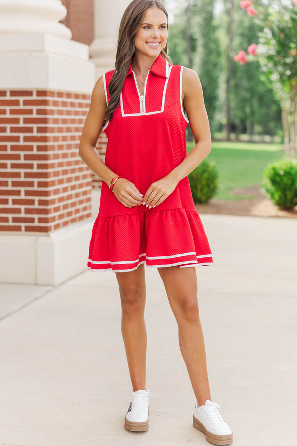 All In Red Textured Drop Waist Dress