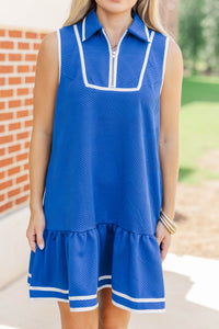 All In Royal Blue Textured Drop Waist Dress