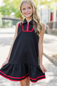 Girls: On The Move Black Textured Dress