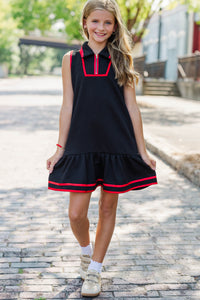 Girls: On The Move Black Textured Dress