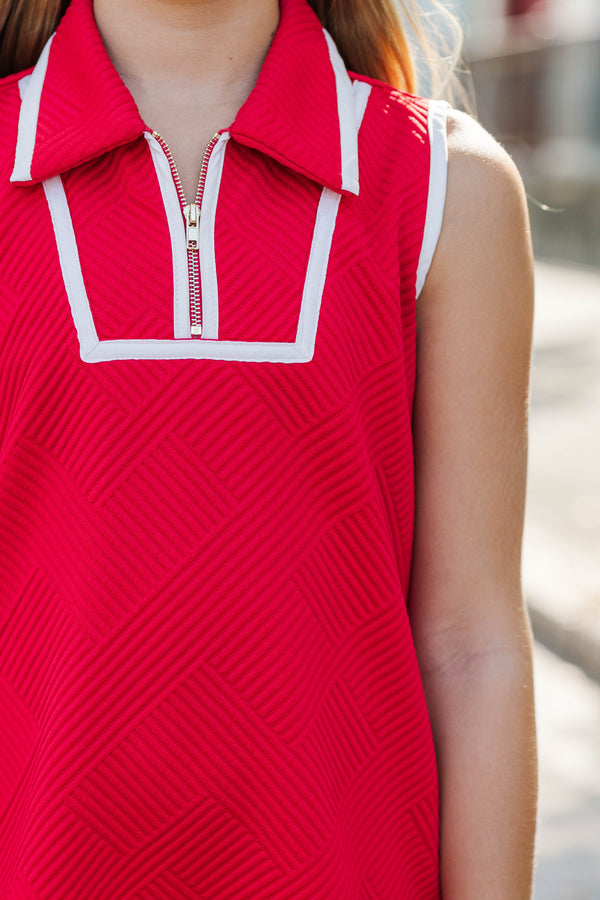 Girls: On The Move Red Textured Dress