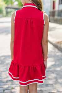Girls: On The Move Red Textured Dress