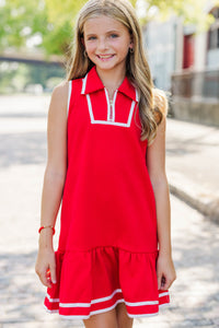 Girls: On The Move Red Textured Dress