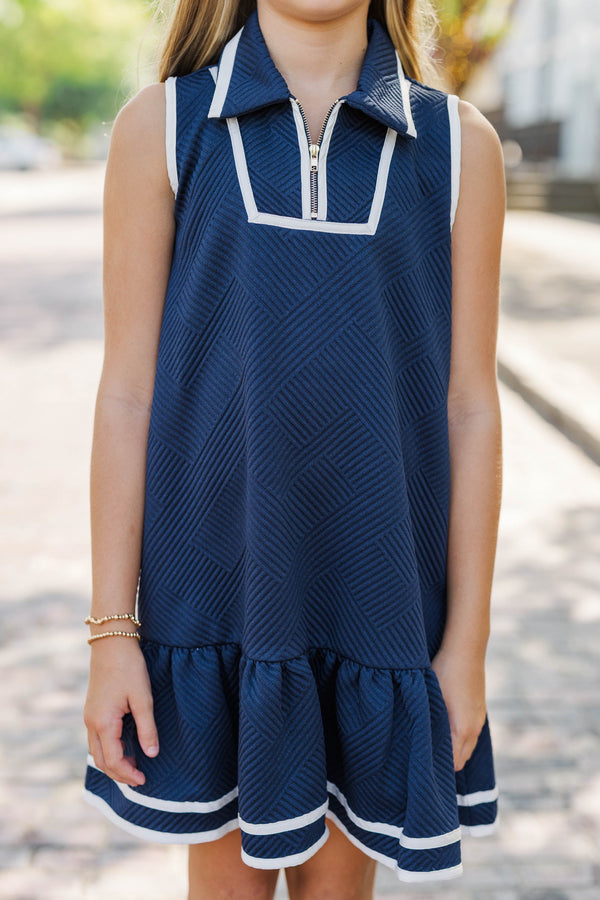 Girls: On The Move Navy Textured Dress