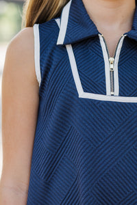 Girls: On The Move Navy Textured Dress