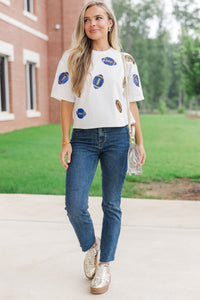 First Down Fun Royal & Gold Football Sequin Top