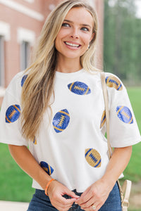 First Down Fun Royal & Gold Football Sequin Top