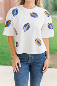 First Down Fun Royal & Gold Football Sequin Top