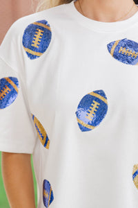 First Down Fun Royal & Gold Football Sequin Top