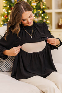 NURSING COLLECTION: Making Moves Black Ruffled Blouse