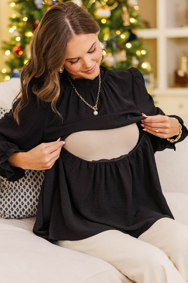 NURSING COLLECTION: Making Moves Black Ruffled Blouse