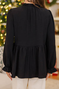 NURSING COLLECTION: Making Moves Black Ruffled Blouse