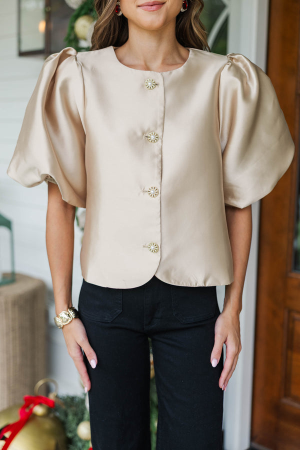 Brilliantly Yours Gold Pearl Button Blouse
